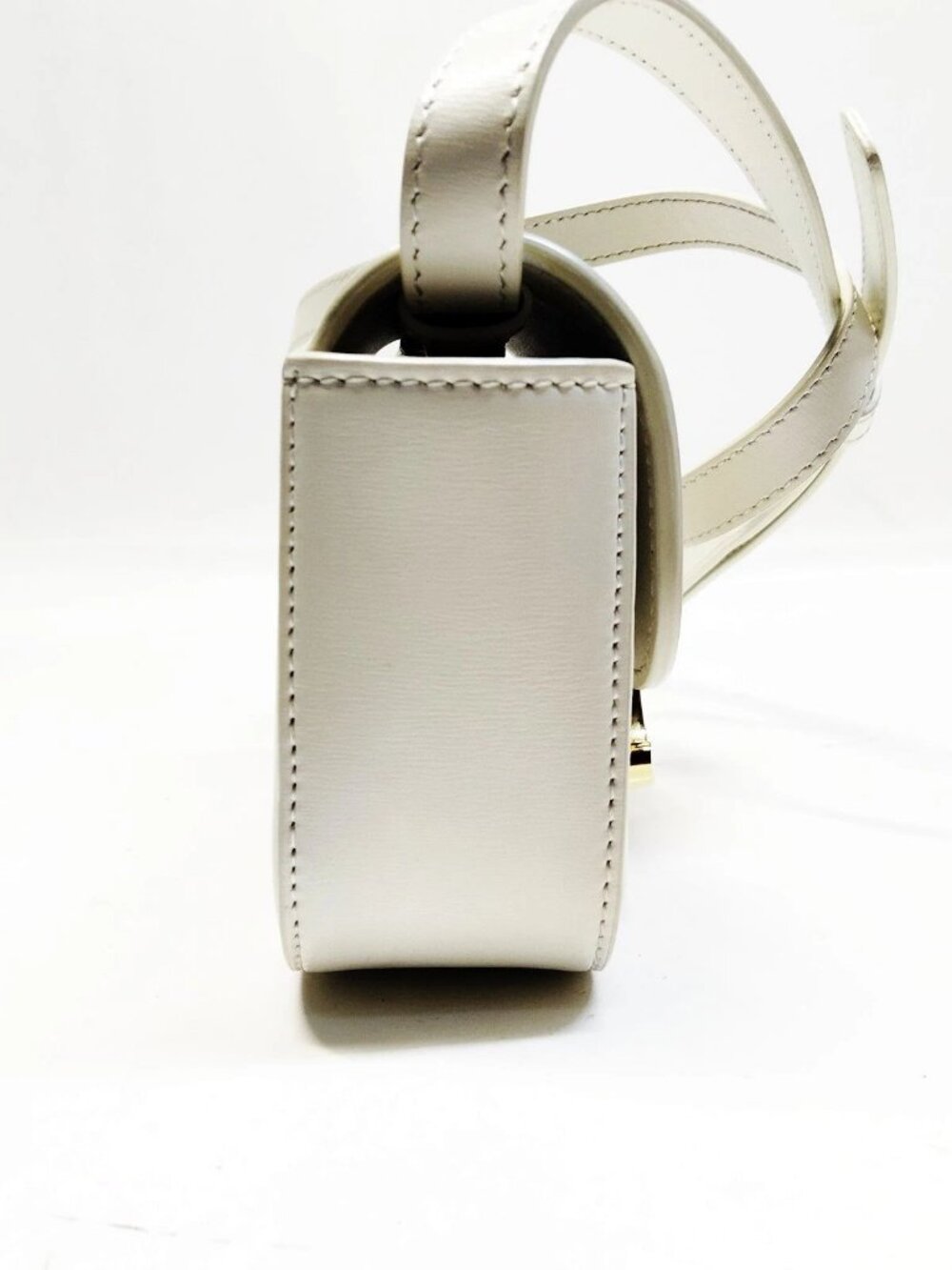 Authentic Celine Triomphe Small Shoulder Bag White Leather Gold Logo Crossbody - Picture 5 of 16